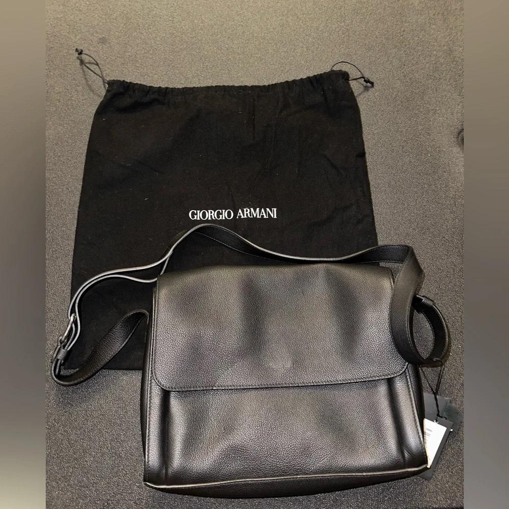Authentic Giorgio Armani Men's Tumbled Leather Messenger Bag